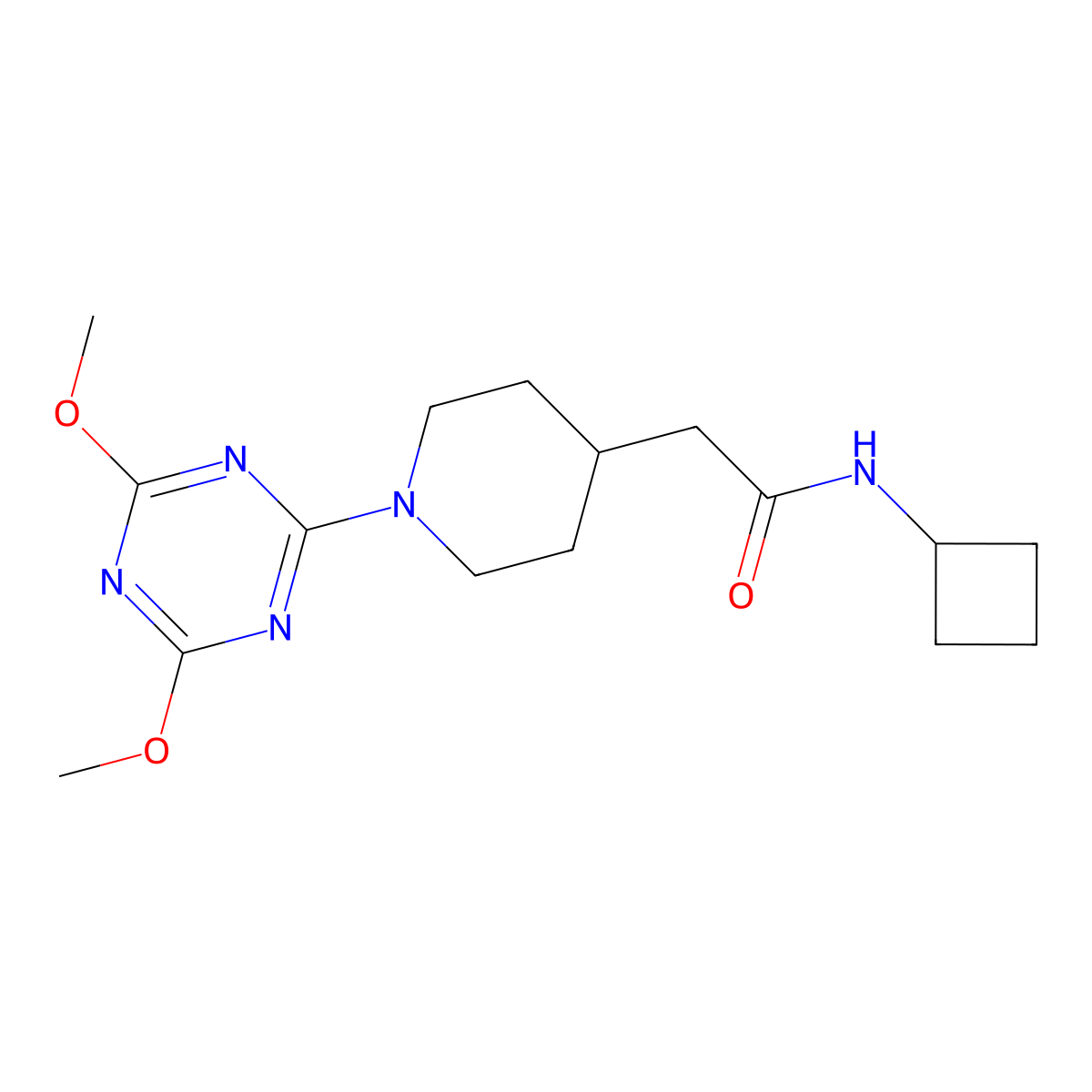 N-cyclobutyl-2-[1-(4,6-dimethoxy-1,3,5-triazin-2-yl)piperidin-4-yl]acetamide molecular structure, CAS 3054626-99-9