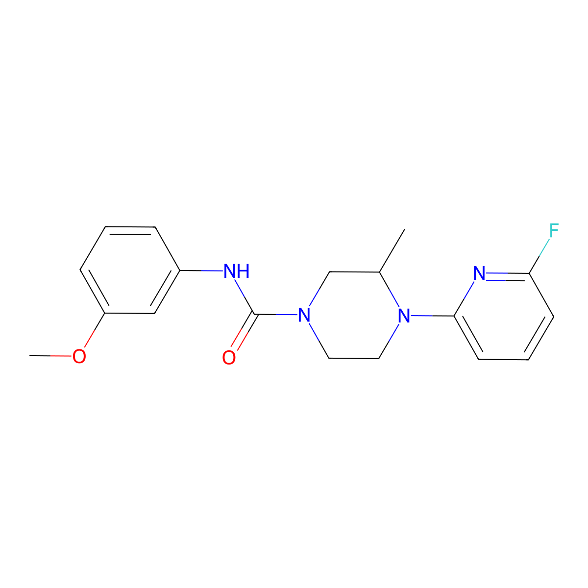 4-(6-fluoropyridin-2-yl)-N-(3-methoxyphenyl)-3-methylpiperazine-1-carboxamide molecular structure, CAS 3054627-01-6