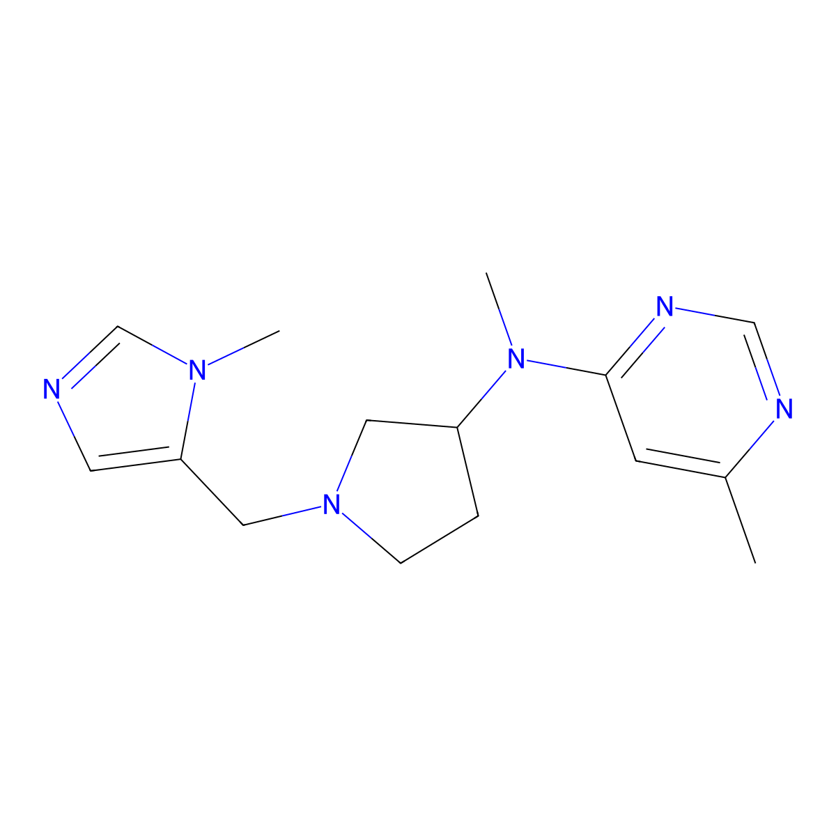 N,6-dimethyl-N-{1-[(1-methyl-1H-imidazol-5-yl)methyl]pyrrolidin-3-yl}pyrimidin-4-amine molecular structure, CAS 3054627-03-8