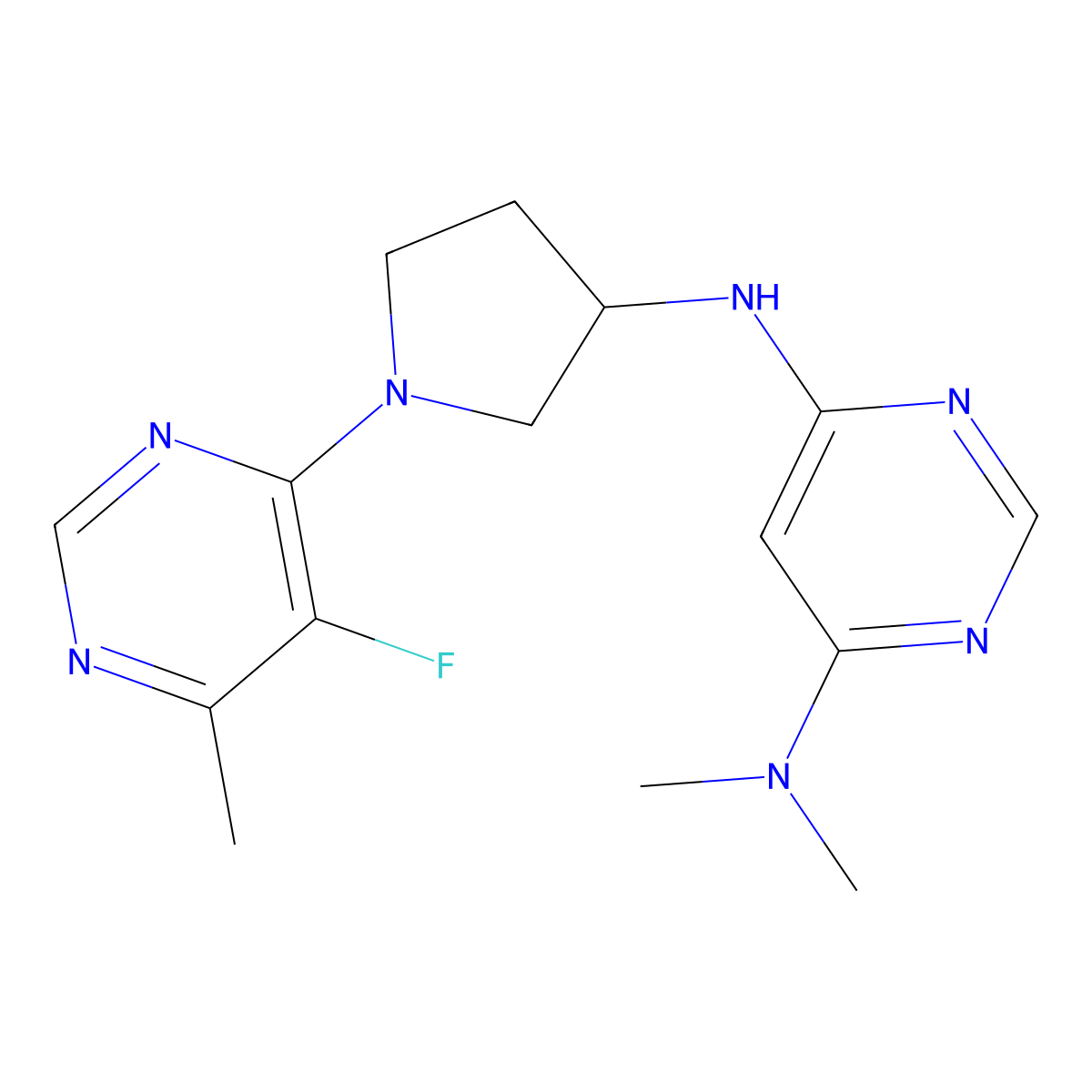 N6-[1-(5-fluoro-6-methylpyrimidin-4-yl)pyrrolidin-3-yl]-N4,N4-dimethylpyrimidine-4,6-diamine molecular structure, CAS 3054627-05-0