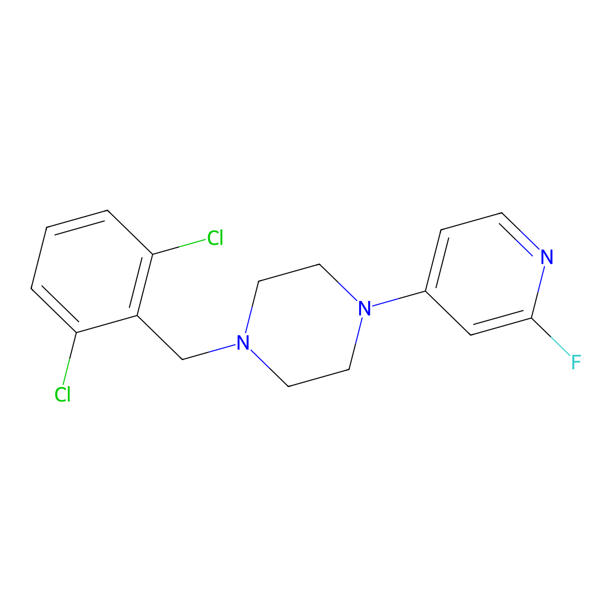 1-[(2,6-Dichlorophenyl)methyl]-4-(2-fluoropyridin-4-yl)piperazine molecular structure, CAS 3054627-08-3