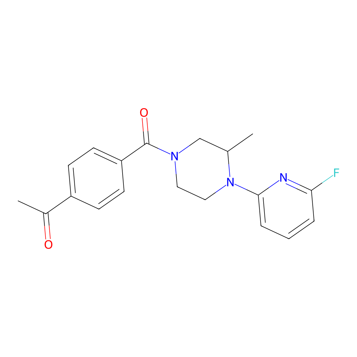 1-{4-[4-(6-Fluoropyridin-2-yl)-3-methylpiperazine-1-carbonyl]phenyl}ethan-1-one molecular structure, CAS 3054627-12-9