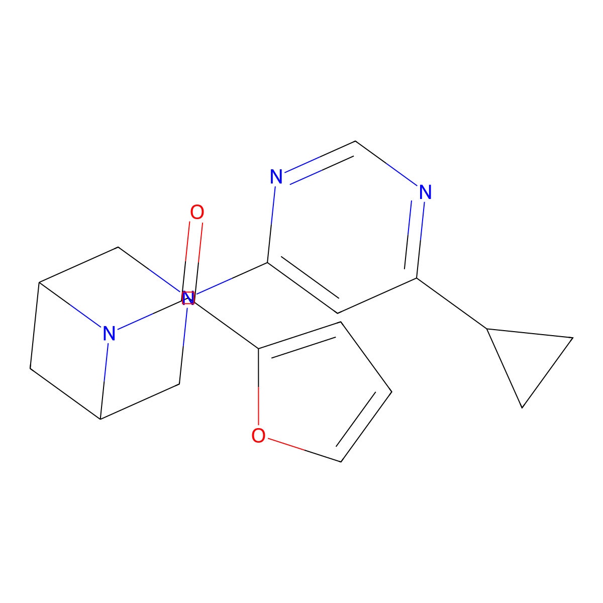 3-(6-Cyclopropylpyrimidin-4-yl)-6-(furan-2-carbonyl)-3,6-diazabicyclo[3.1.1]heptane molecular structure, CAS 3054627-14-1