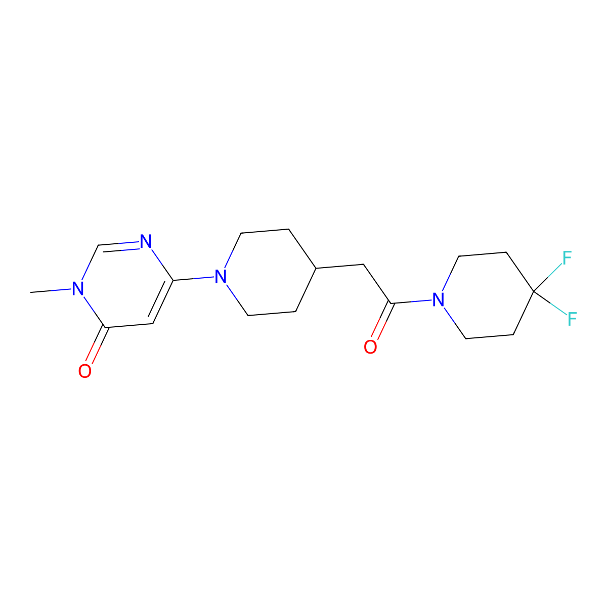 6-{4-[2-(4,4-Difluoropiperidin-1-yl)-2-oxoethyl]piperidin-1-yl}-3-methyl-3,4-dihydropyrimidin-4-one molecular structure, CAS 3054627-15-2