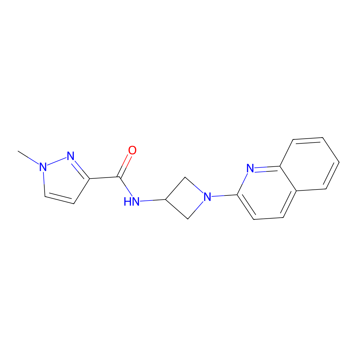 1-methyl-N-[1-(quinolin-2-yl)azetidin-3-yl]-1H-pyrazole-3-carboxamide molecular structure, CAS 3054627-18-5