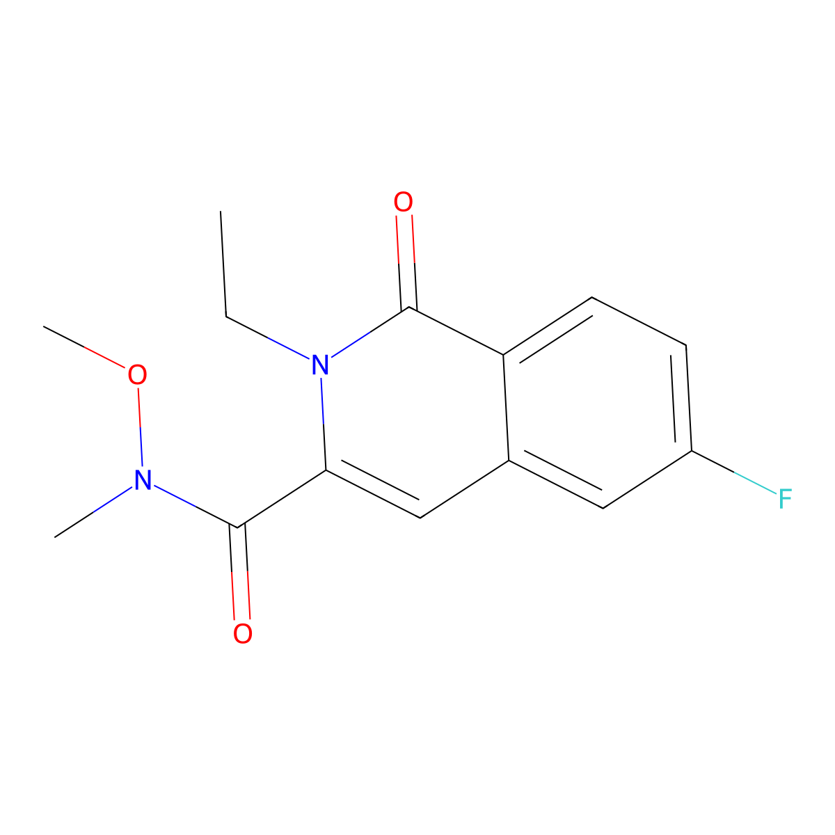 2-ethyl-6-fluoro-N-methoxy-N-methyl-1-oxo-1,2-dihydroisoquinoline-3-carboxamide molecular structure, CAS 3054627-19-6