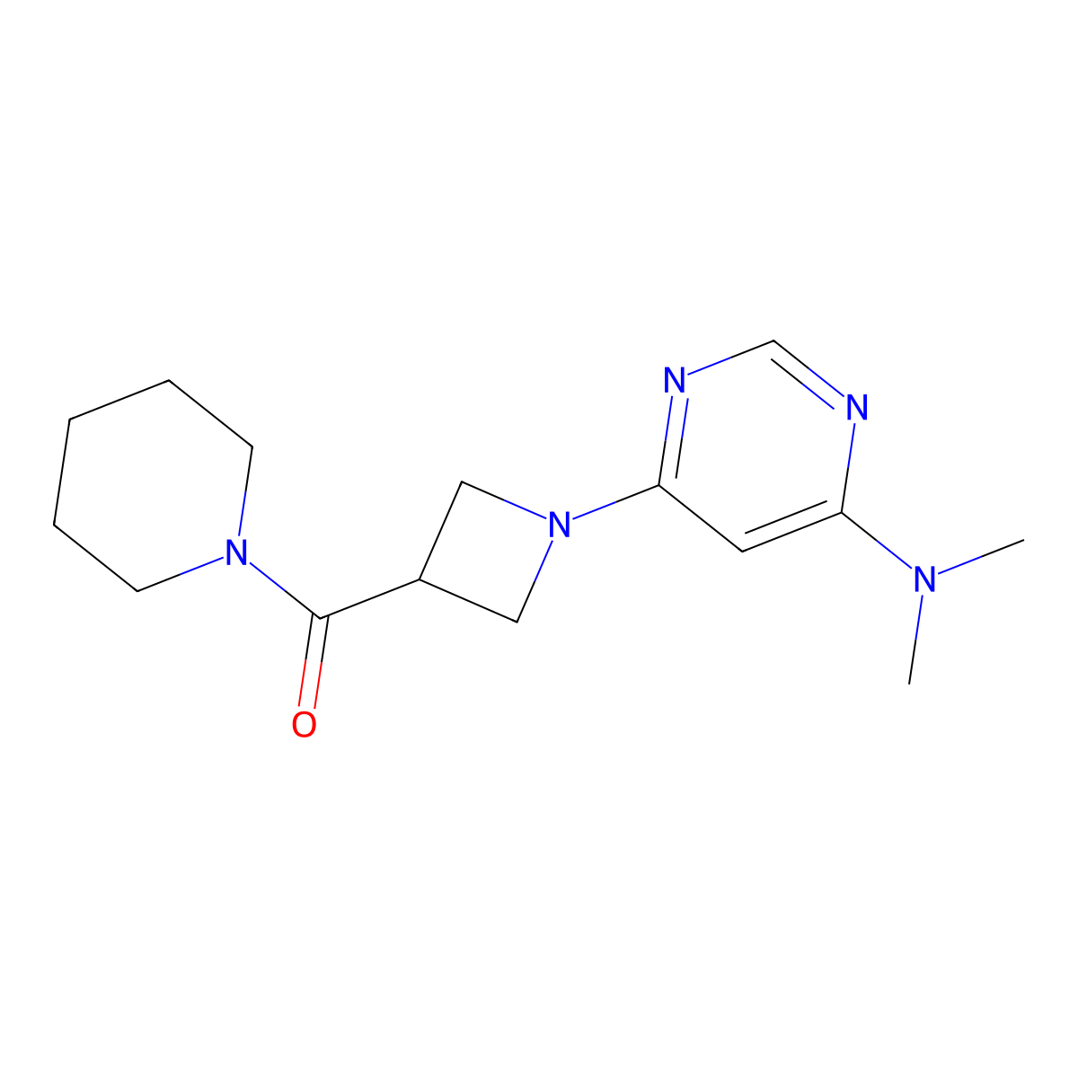 N,N-dimethyl-6-[3-(piperidine-1-carbonyl)azetidin-1-yl]pyrimidin-4-amine molecular structure, CAS 3054627-24-3