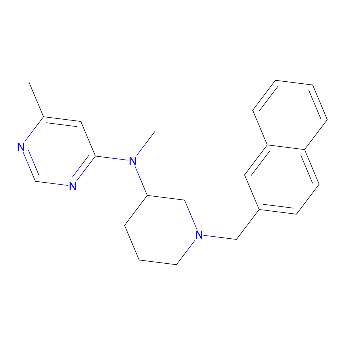 N,6-dimethyl-N-{1-[(naphthalen-2-yl)methyl]piperidin-3-yl}pyrimidin-4-amine molecular structure, CAS 3054627-25-4
