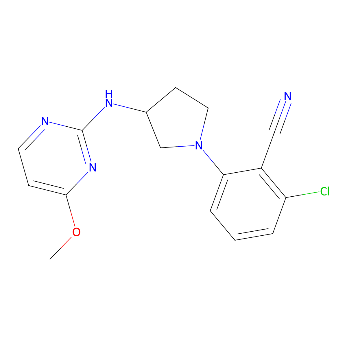 2-Chloro-6-{3-[(4-methoxypyrimidin-2-yl)amino]pyrrolidin-1-yl}benzonitrile molecular structure, CAS 3054627-27-6