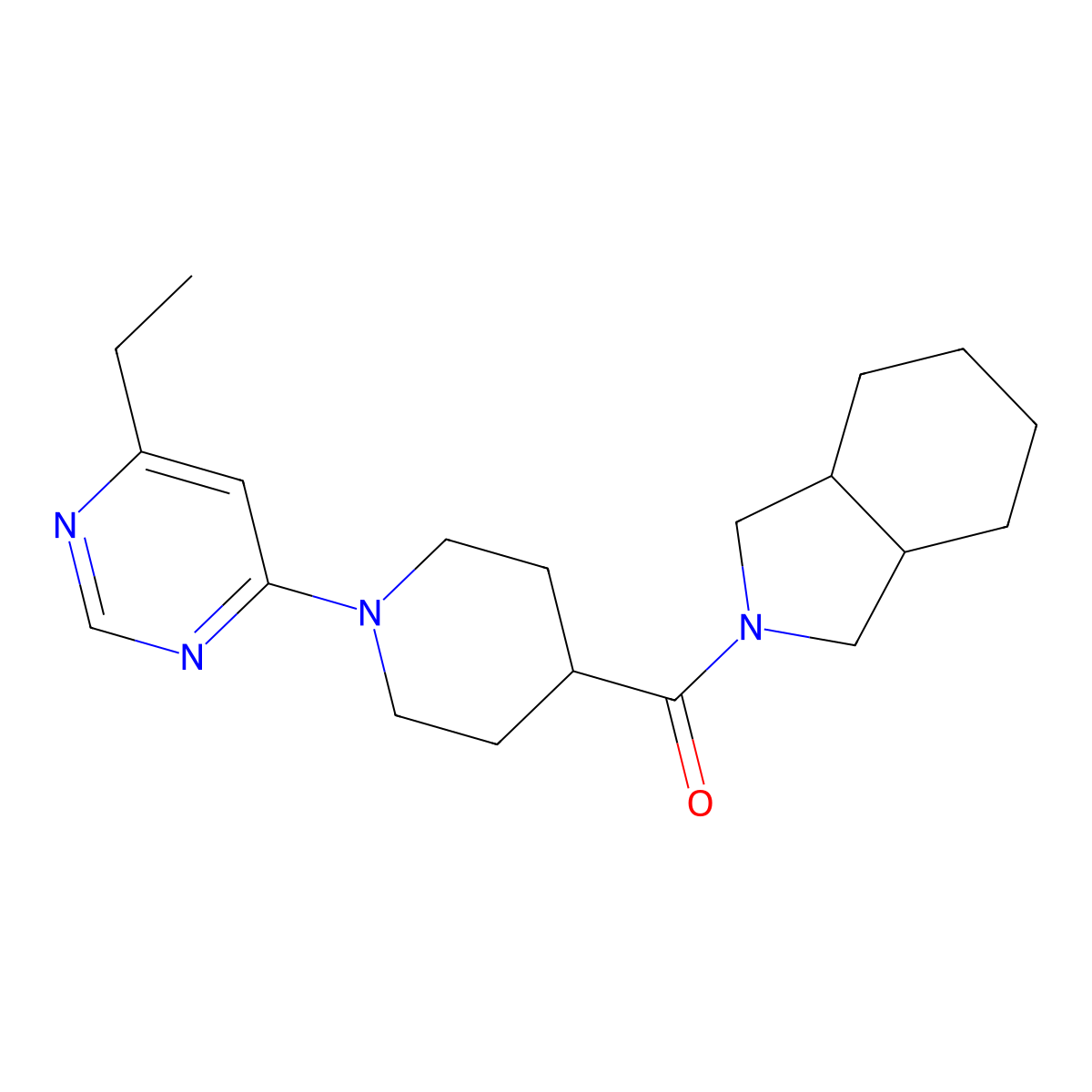 2-[1-(6-ethylpyrimidin-4-yl)piperidine-4-carbonyl]-octahydro-1H-isoindole molecular structure, CAS 3054627-29-8