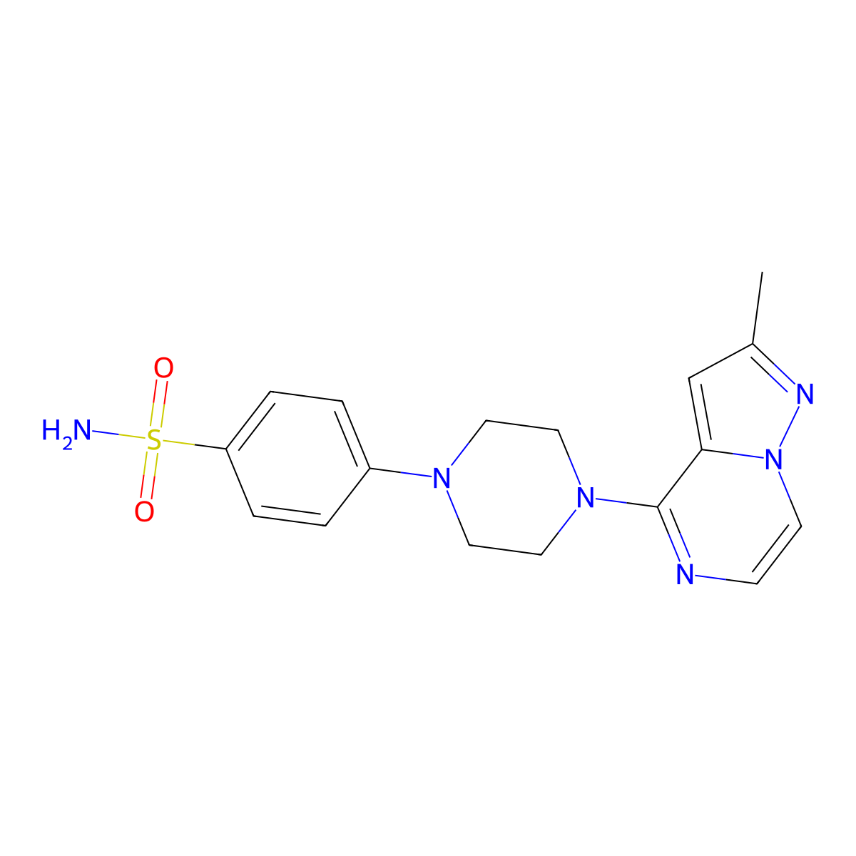 4-(4-{2-Methylpyrazolo[1,5-a]pyrazin-4-yl}piperazin-1-yl)benzene-1-sulfonamide molecular structure, CAS 3054627-31-2