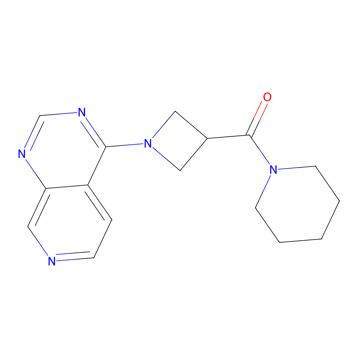 1-(1-{Pyrido[3,4-d]pyrimidin-4-yl}azetidine-3-carbonyl)piperidine molecular structure, CAS 3054627-32-3