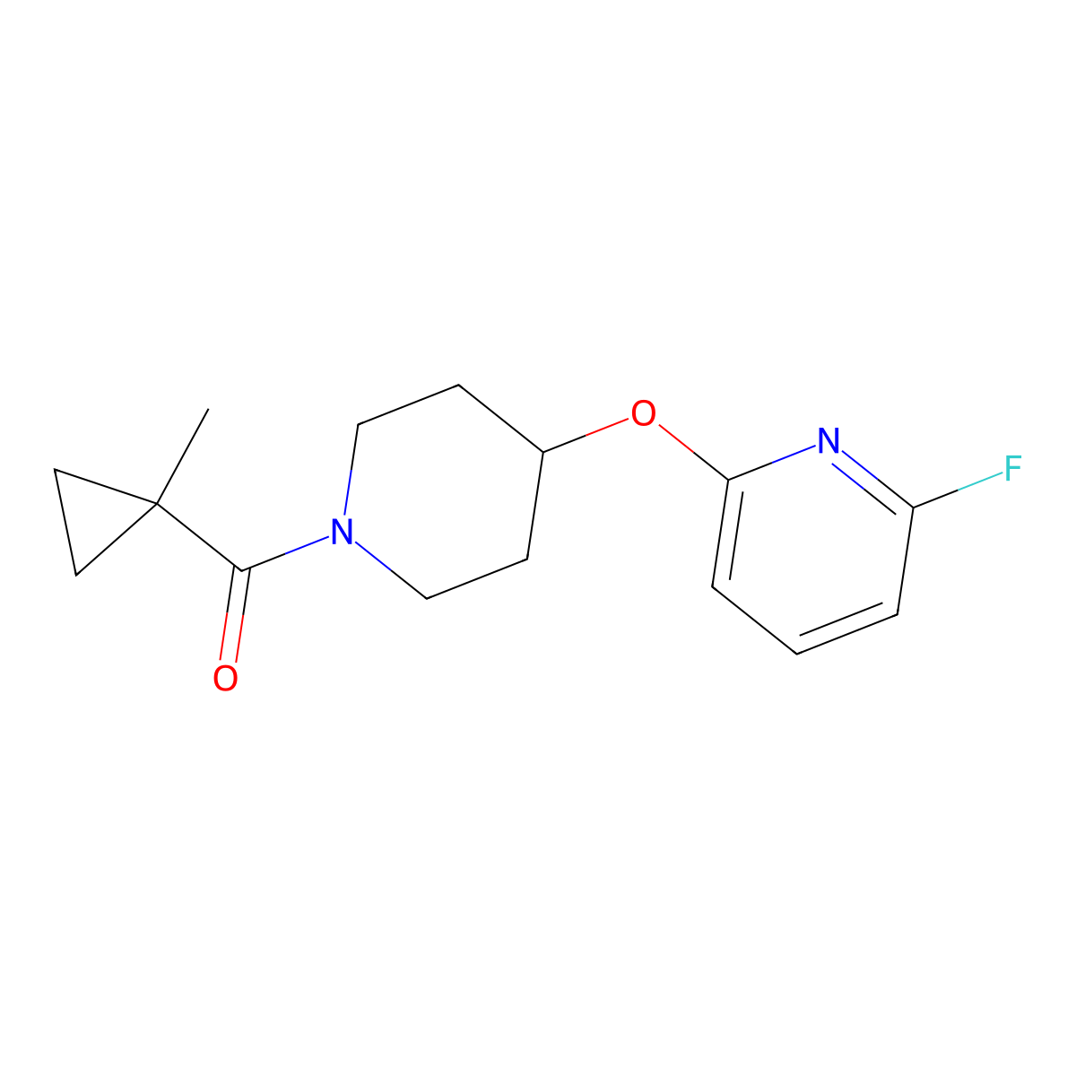 2-Fluoro-6-{[1-(1-methylcyclopropanecarbonyl)piperidin-4-yl]oxy}pyridine molecular structure, CAS 3054627-34-5