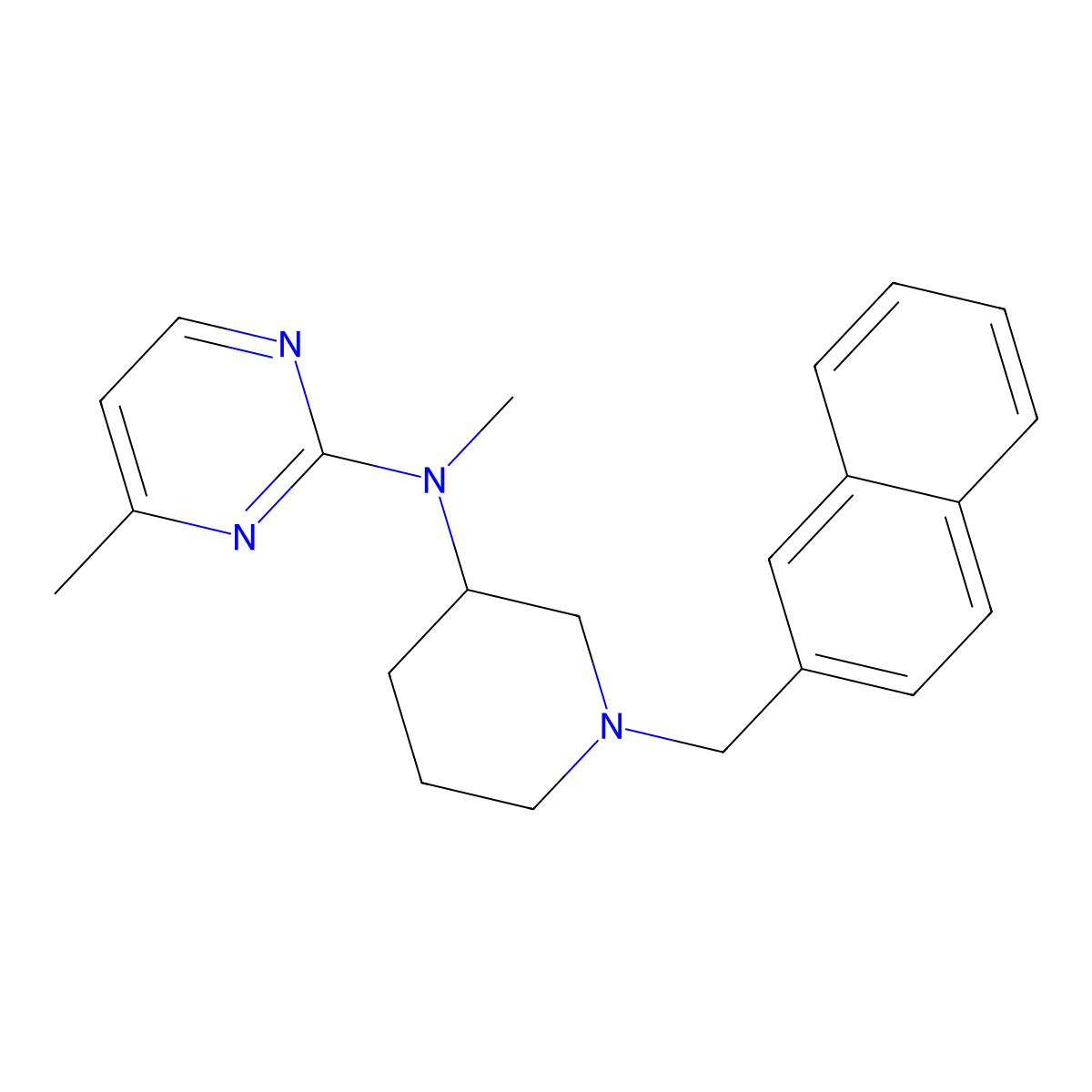 N,4-dimethyl-N-[1-(naphthalen-2-ylmethyl)piperidin-3-yl]pyrimidin-2-amine molecular structure, CAS 3054627-35-6