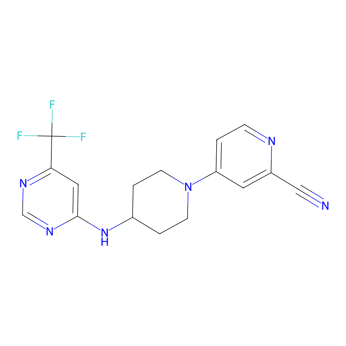 4-(4-{[6-(Trifluoromethyl)pyrimidin-4-yl]amino}piperidin-1-yl)pyridine-2-carbonitrile molecular structure, CAS 3054627-39-0