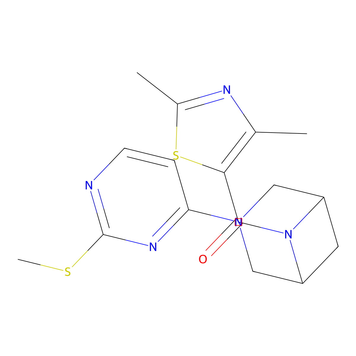 6-(2,4-Dimethyl-1,3-thiazole-5-carbonyl)-3-[2-(methylsulfanyl)pyrimidin-4-yl]-3,6-diazabicyclo[3.1.1]heptane molecular structure, CAS 3054627-40-3