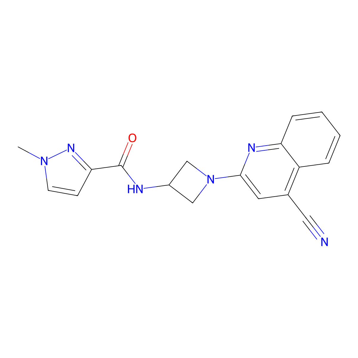 N-[1-(4-cyanoquinolin-2-yl)azetidin-3-yl]-1-methyl-1H-pyrazole-3-carboxamide molecular structure, CAS 3054627-42-5