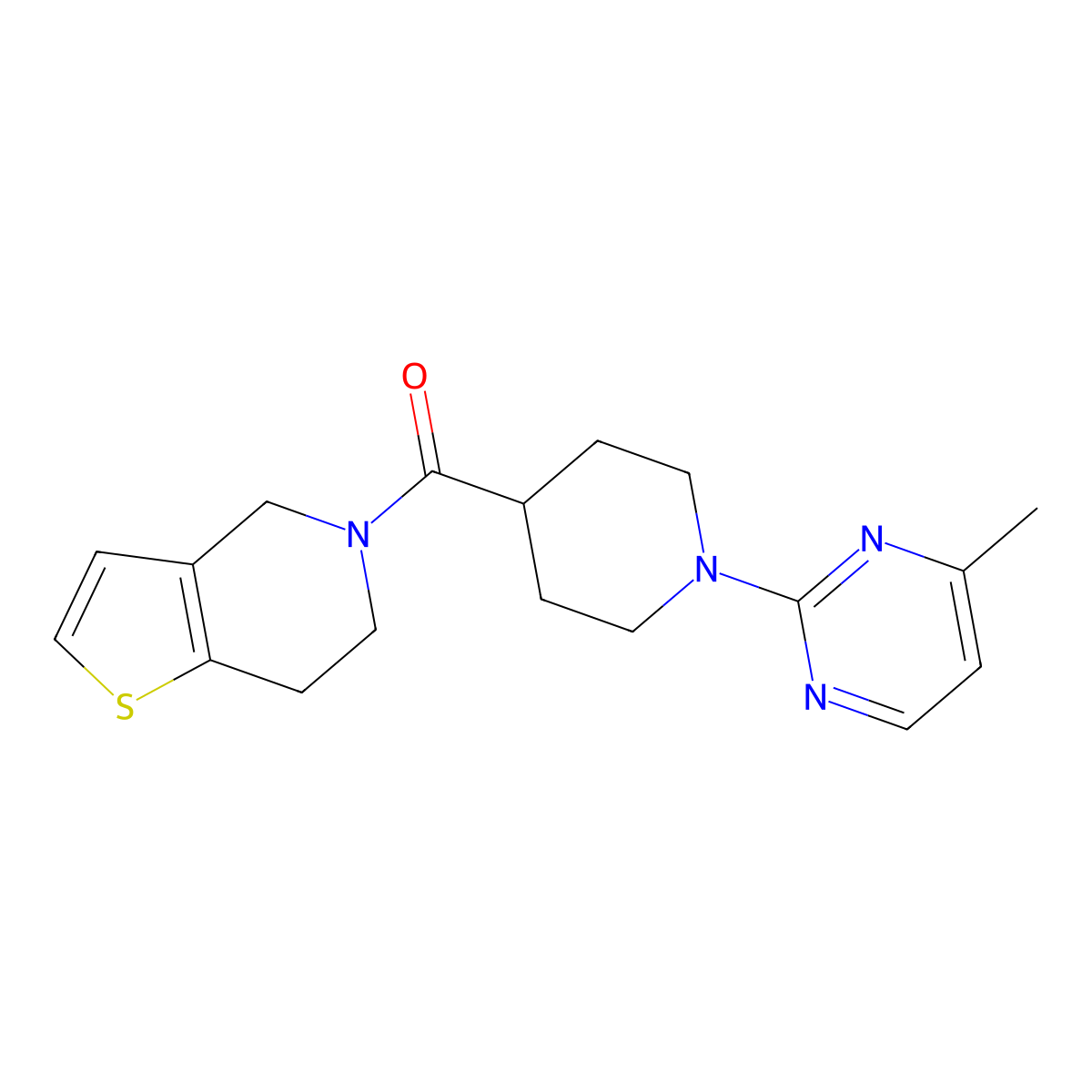 4-methyl-2-(4-{4H,5H,6H,7H-thieno[3,2-c]pyridine-5-carbonyl}piperidin-1-yl)pyrimidine molecular structure, CAS 3054627-44-7
