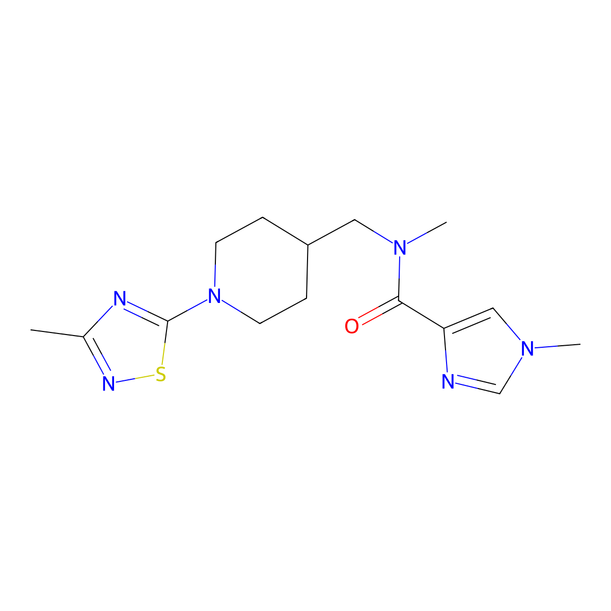 N,1-dimethyl-N-{[1-(3-methyl-1,2,4-thiadiazol-5-yl)piperidin-4-yl]methyl}-1H-imidazole-4-carboxamide molecular structure, CAS 3054627-48-1