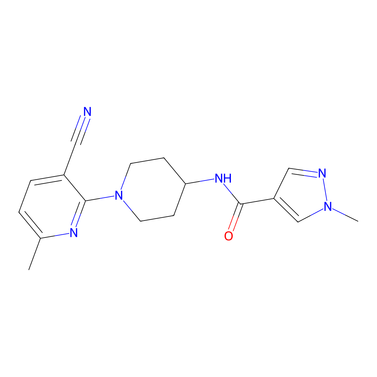 N-[1-(3-cyano-6-methylpyridin-2-yl)piperidin-4-yl]-1-methyl-1H-pyrazole-4-carboxamide molecular structure, CAS 3054627-49-2
