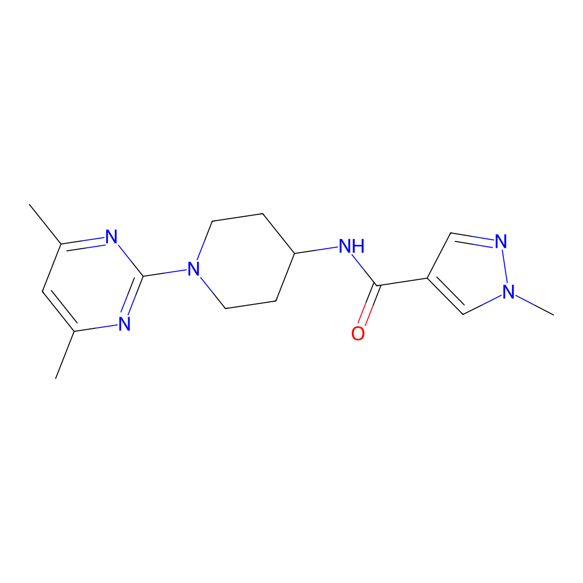 N-[1-(4,6-dimethylpyrimidin-2-yl)piperidin-4-yl]-1-methyl-1H-pyrazole-4-carboxamide molecular structure, CAS 3054627-51-6