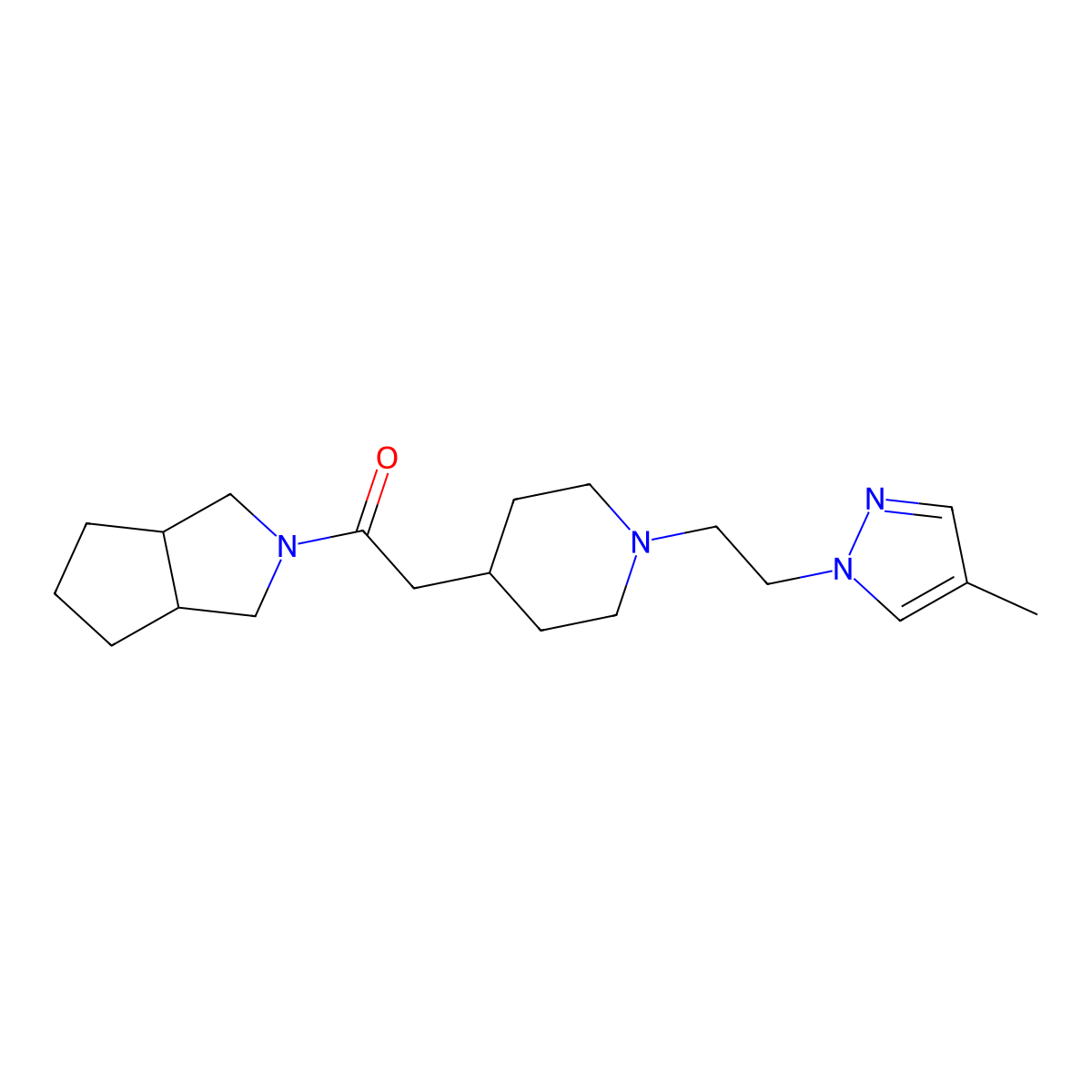 2-{1-[2-(4-methyl-1H-pyrazol-1-yl)ethyl]piperidin-4-yl}-1-{octahydrocyclopenta[c]pyrrol-2-yl}ethan-1-one molecular structure, CAS 3054627-53-8