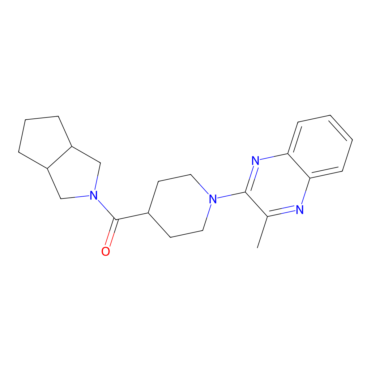 2-Methyl-3-(4-{octahydrocyclopenta[c]pyrrole-2-carbonyl}piperidin-1-yl)quinoxaline molecular structure, CAS 3054627-59-4