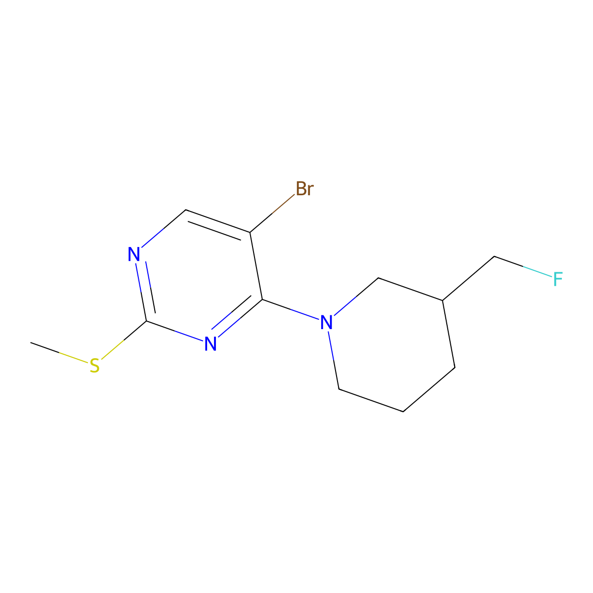 5-Bromo-4-[3-(fluoromethyl)piperidin-1-yl]-2-(methylsulfanyl)pyrimidine molecular structure, CAS 3054627-65-2