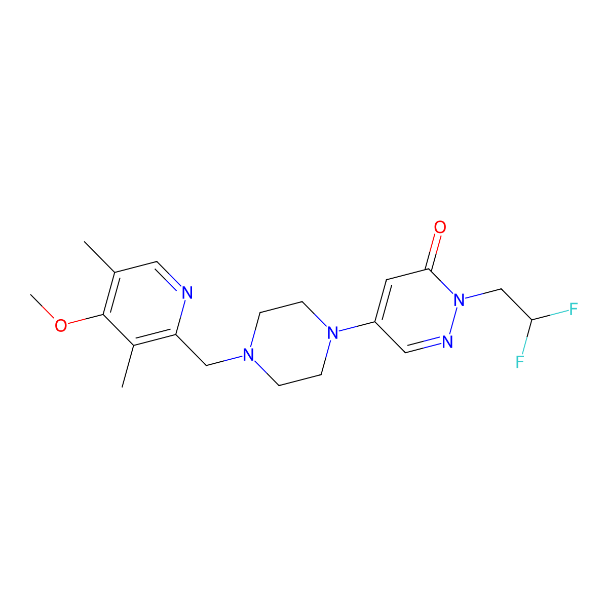2-(2,2-Difluoroethyl)-5-{4-[(4-methoxy-3,5-dimethylpyridin-2-yl)methyl]piperazin-1-yl}-2,3-dihydropyridazin-3-one molecular structure, CAS 3054627-66-3