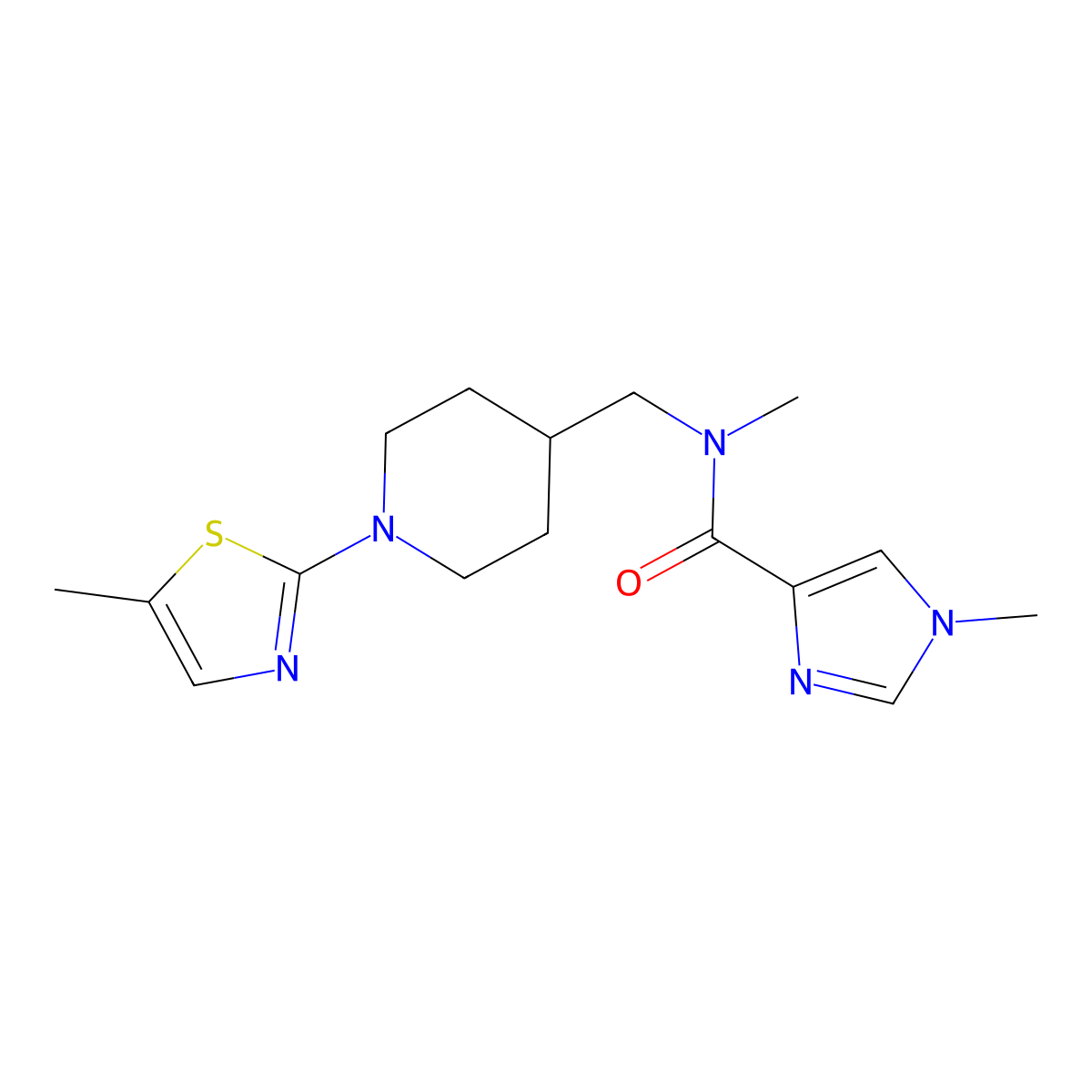 N,1-dimethyl-N-{[1-(5-methyl-1,3-thiazol-2-yl)piperidin-4-yl]methyl}-1H-imidazole-4-carboxamide molecular structure, CAS 3054627-68-5