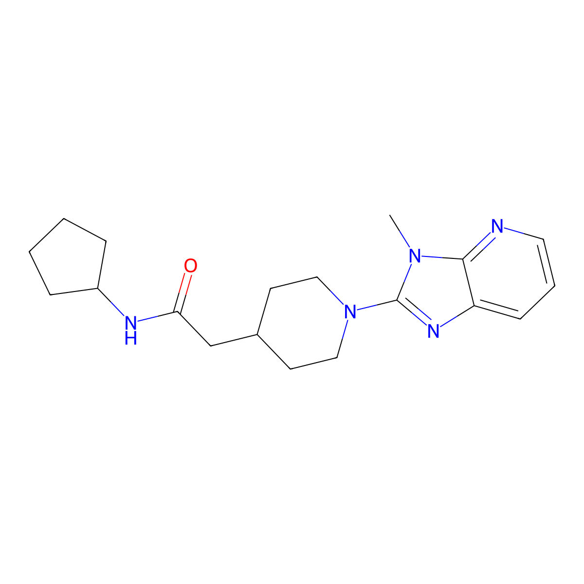N-cyclopentyl-2-(1-{3-methyl-3H-imidazo[4,5-b]pyridin-2-yl}piperidin-4-yl)acetamide molecular structure, CAS 3054627-71-0