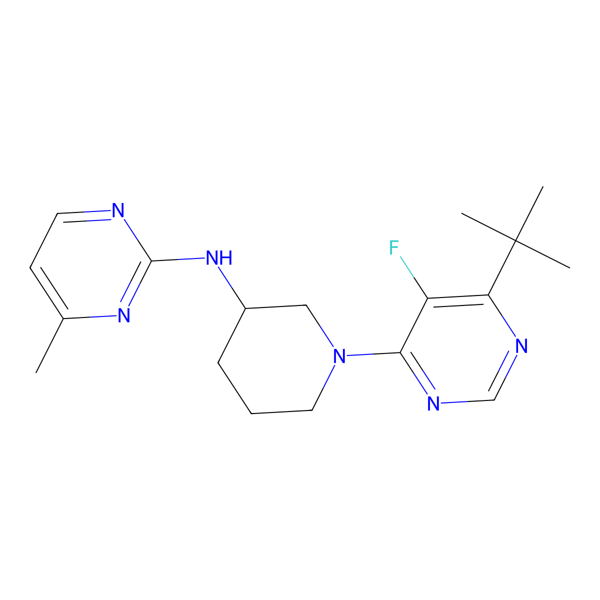 N-[1-(6-tert-butyl-5-fluoropyrimidin-4-yl)piperidin-3-yl]-4-methylpyrimidin-2-amine molecular structure, CAS 3054627-72-1