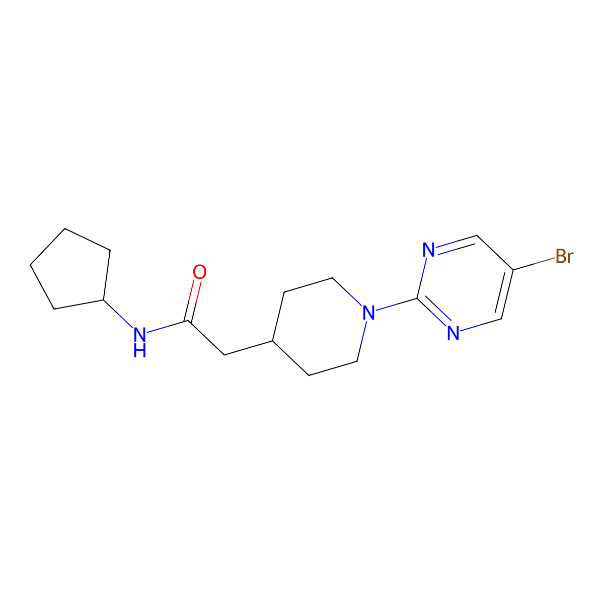 2-[1-(5-bromopyrimidin-2-yl)piperidin-4-yl]-N-cyclopentylacetamide molecular structure, CAS 3054627-73-2