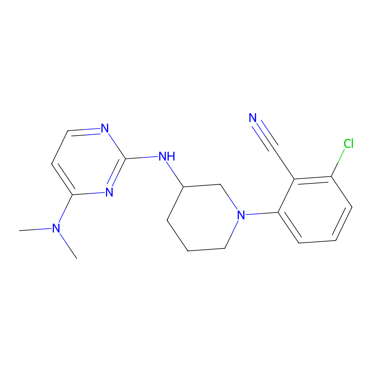 2-Chloro-6-(3-{[4-(dimethylamino)pyrimidin-2-yl]amino}piperidin-1-yl)benzonitrile molecular structure, CAS 3054627-75-4