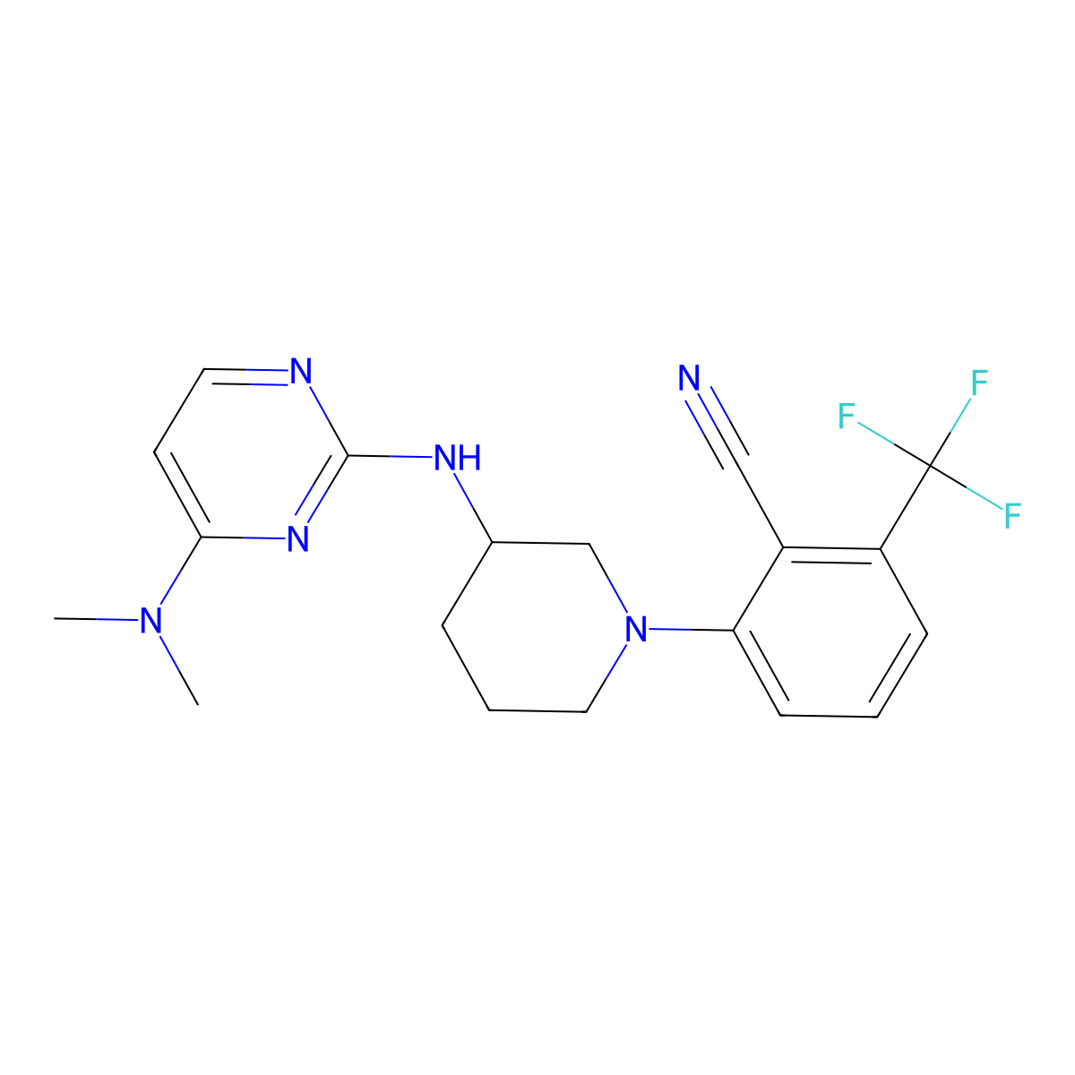 2-(3-{[4-(Dimethylamino)pyrimidin-2-yl]amino}piperidin-1-yl)-6-(trifluoromethyl)benzonitrile molecular structure, CAS 3054627-76-5
