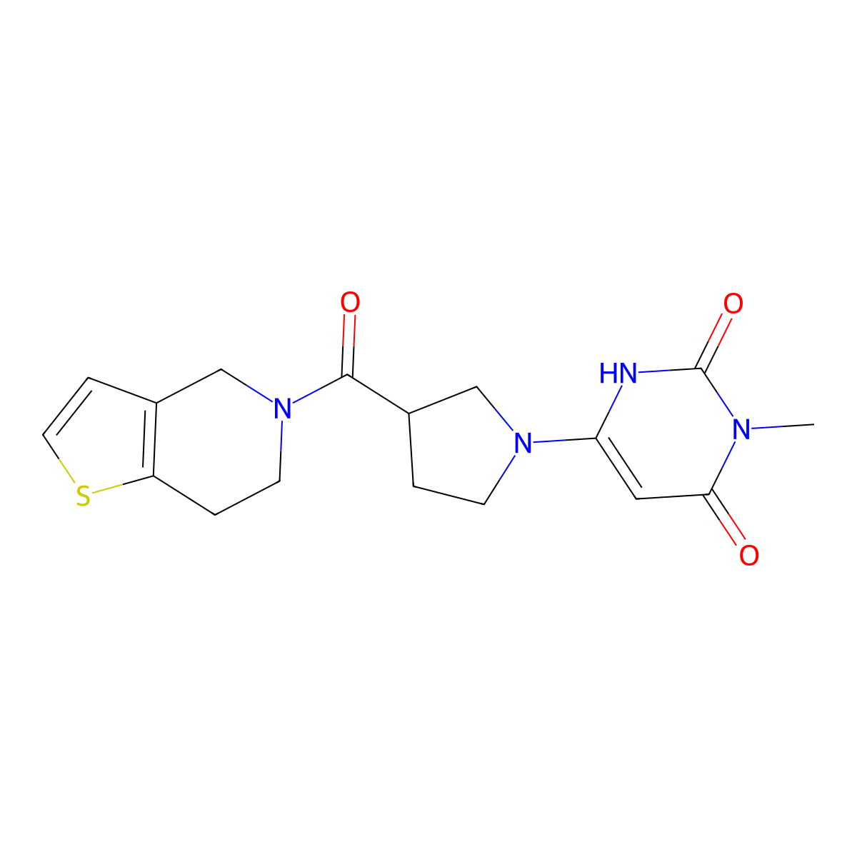 3-methyl-6-(3-{4H,5H,6H,7H-thieno[3,2-c]pyridine-5-carbonyl}pyrrolidin-1-yl)-1,2,3,4-tetrahydropyrimidine-2,4-dione molecular structure, CAS 3054627-77-6