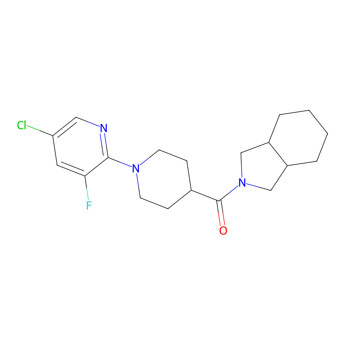 2-[1-(5-chloro-3-fluoropyridin-2-yl)piperidine-4-carbonyl]-octahydro-1H-isoindole molecular structure, CAS 3054627-86-7