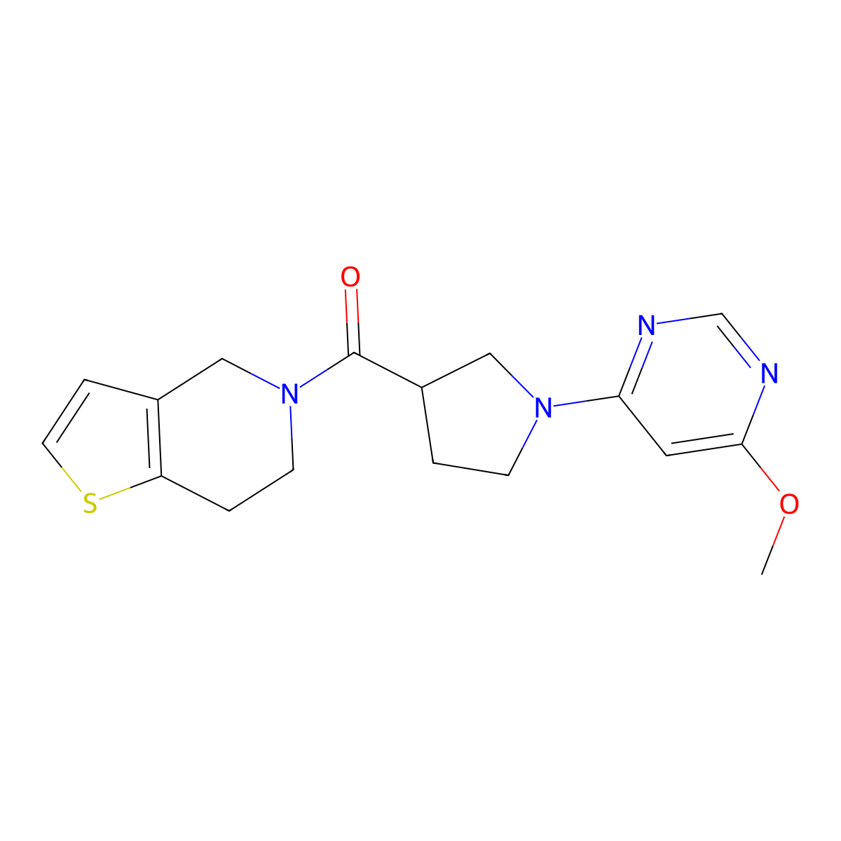 4-methoxy-6-(3-{4H,5H,6H,7H-thieno[3,2-c]pyridine-5-carbonyl}pyrrolidin-1-yl)pyrimidine molecular structure, CAS 3054627-88-9