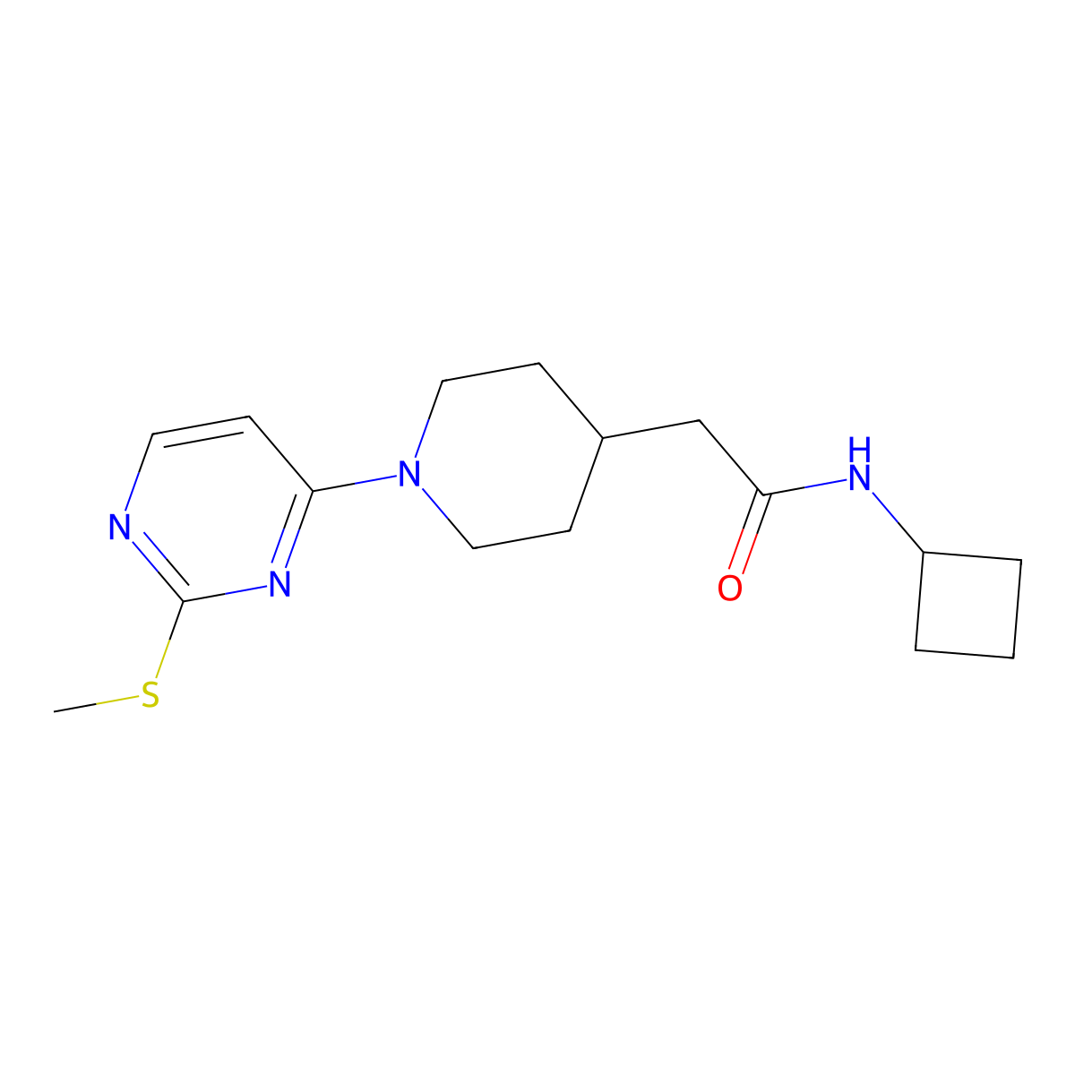 N-cyclobutyl-2-{1-[2-(methylsulfanyl)pyrimidin-4-yl]piperidin-4-yl}acetamide molecular structure, CAS 3054627-91-4