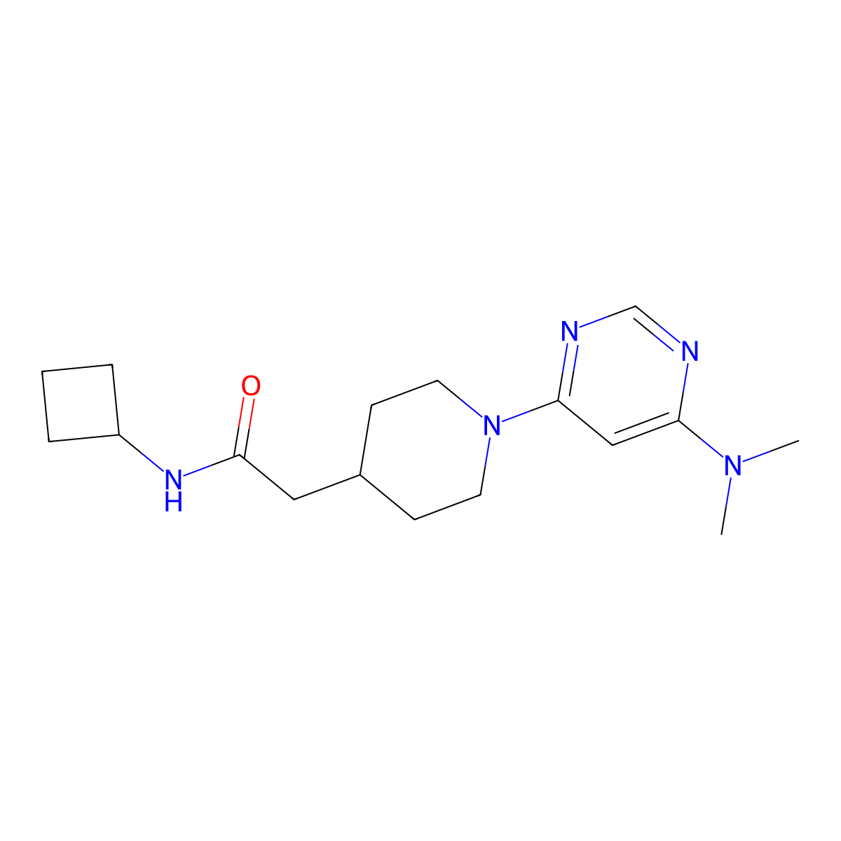 N-cyclobutyl-2-{1-[6-(dimethylamino)pyrimidin-4-yl]piperidin-4-yl}acetamide molecular structure, CAS 3054627-92-5