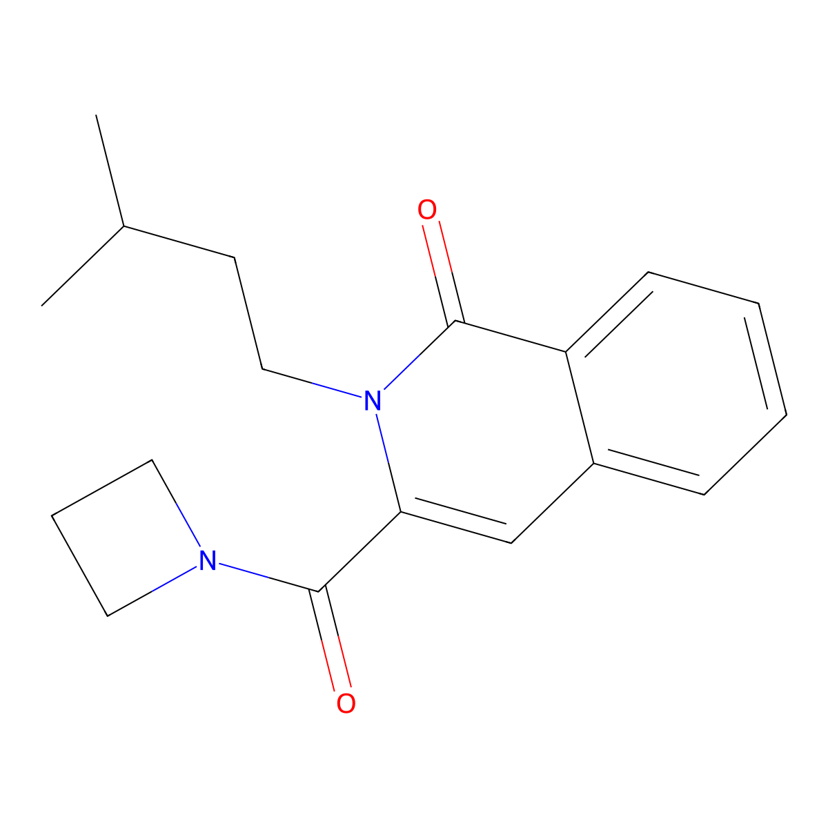 3-(Azetidine-1-carbonyl)-2-(3-methylbutyl)-1,2-dihydroisoquinolin-1-one molecular structure, CAS 3054627-94-7