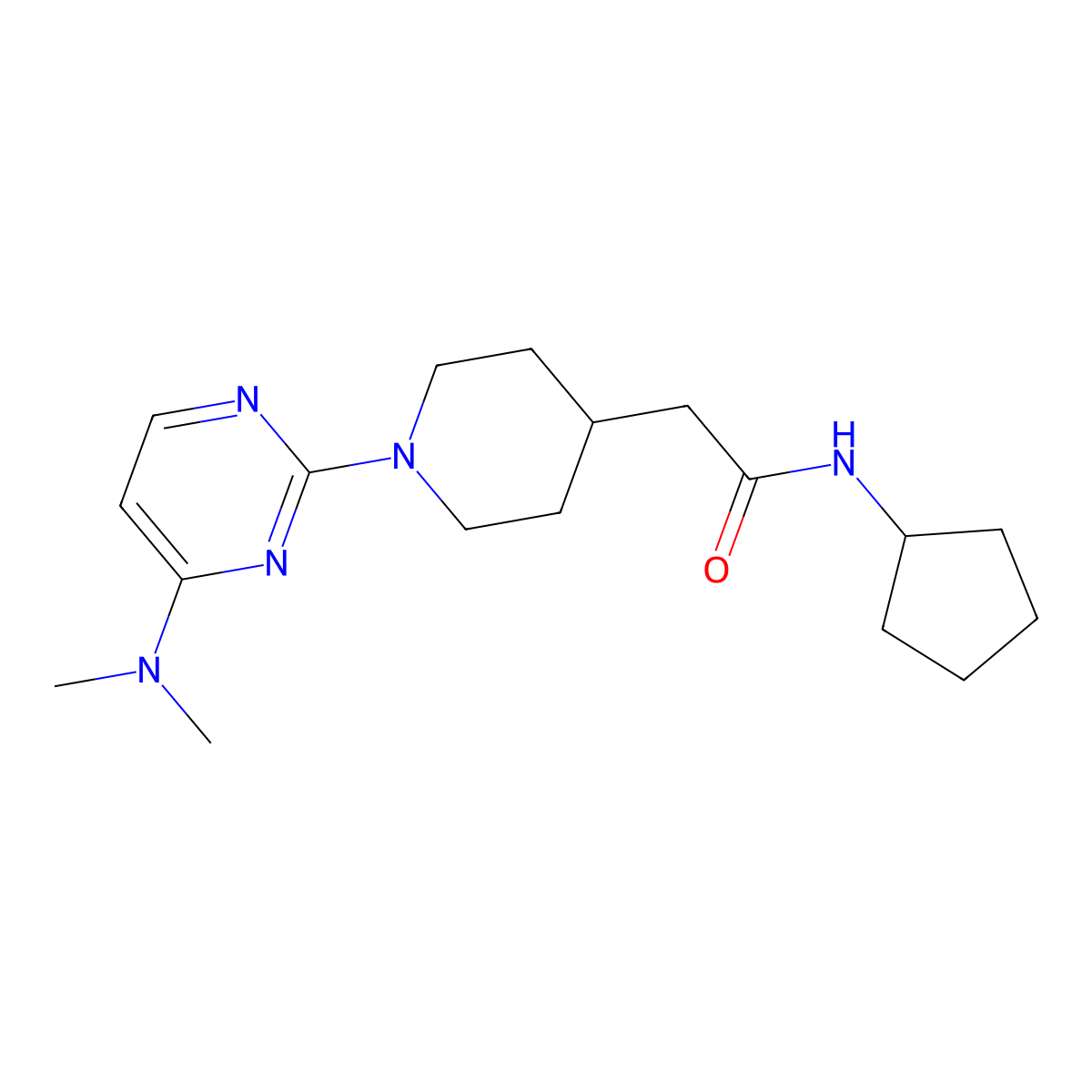 N-cyclopentyl-2-{1-[4-(dimethylamino)pyrimidin-2-yl]piperidin-4-yl}acetamide molecular structure, CAS 3054627-98-1