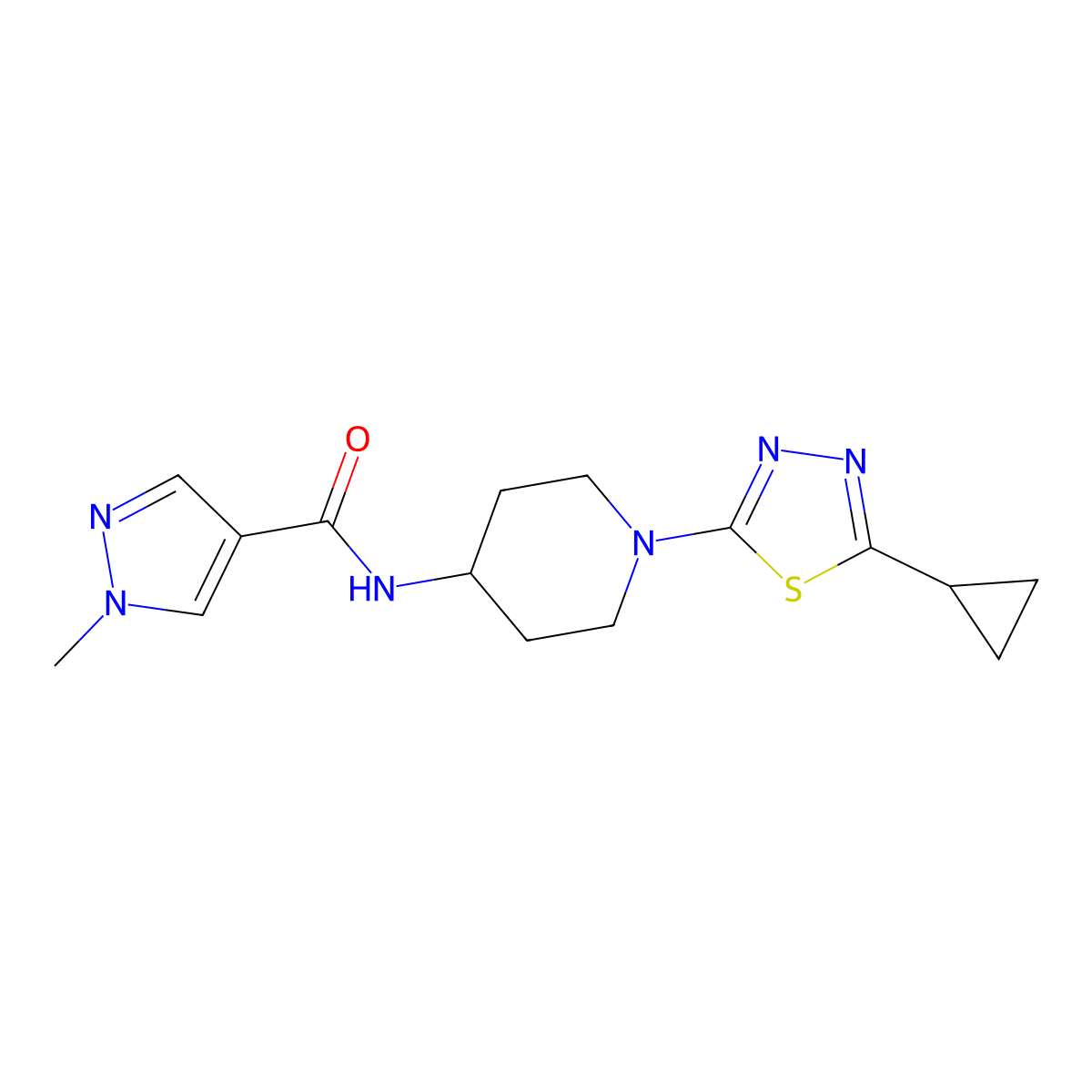 N-[1-(5-cyclopropyl-1,3,4-thiadiazol-2-yl)piperidin-4-yl]-1-methyl-1H-pyrazole-4-carboxamide molecular structure, CAS 3054628-03-1
