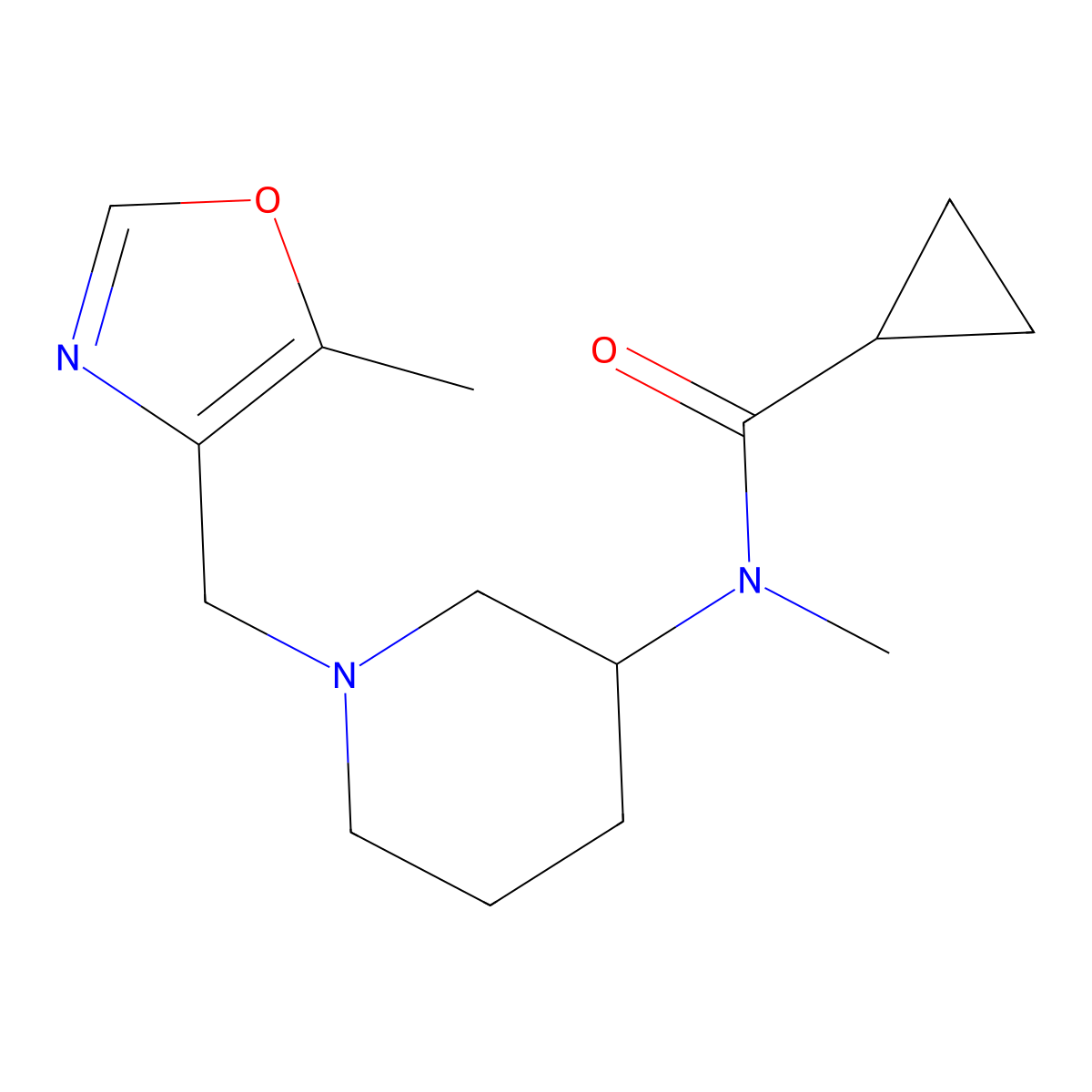 N-methyl-N-{1-[(5-methyl-1,3-oxazol-4-yl)methyl]piperidin-3-yl}cyclopropanecarboxamide molecular structure, CAS 3054628-04-2
