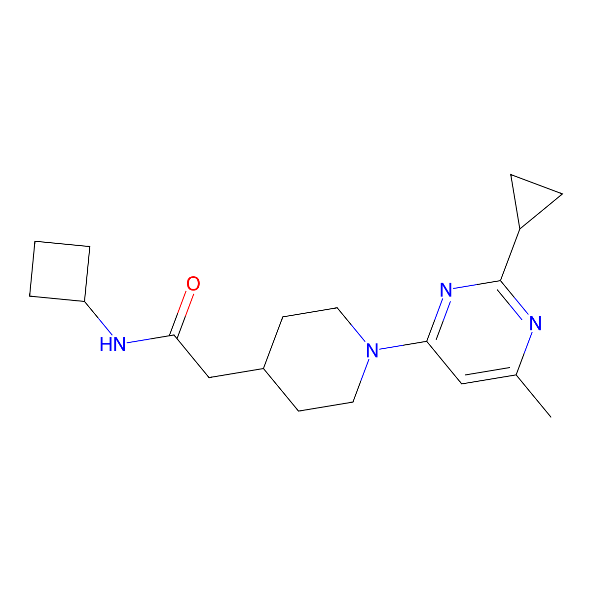 N-cyclobutyl-2-[1-(2-cyclopropyl-6-methylpyrimidin-4-yl)piperidin-4-yl]acetamide molecular structure, CAS 3054628-08-6