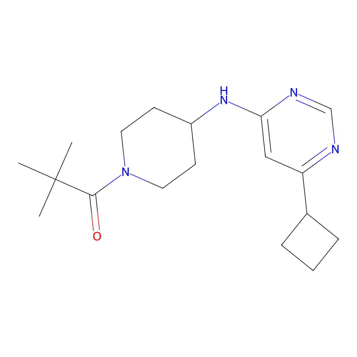 1-{4-[(6-Cyclobutylpyrimidin-4-yl)amino]piperidin-1-yl}-2,2-dimethylpropan-1-one molecular structure, CAS 3054628-16-6