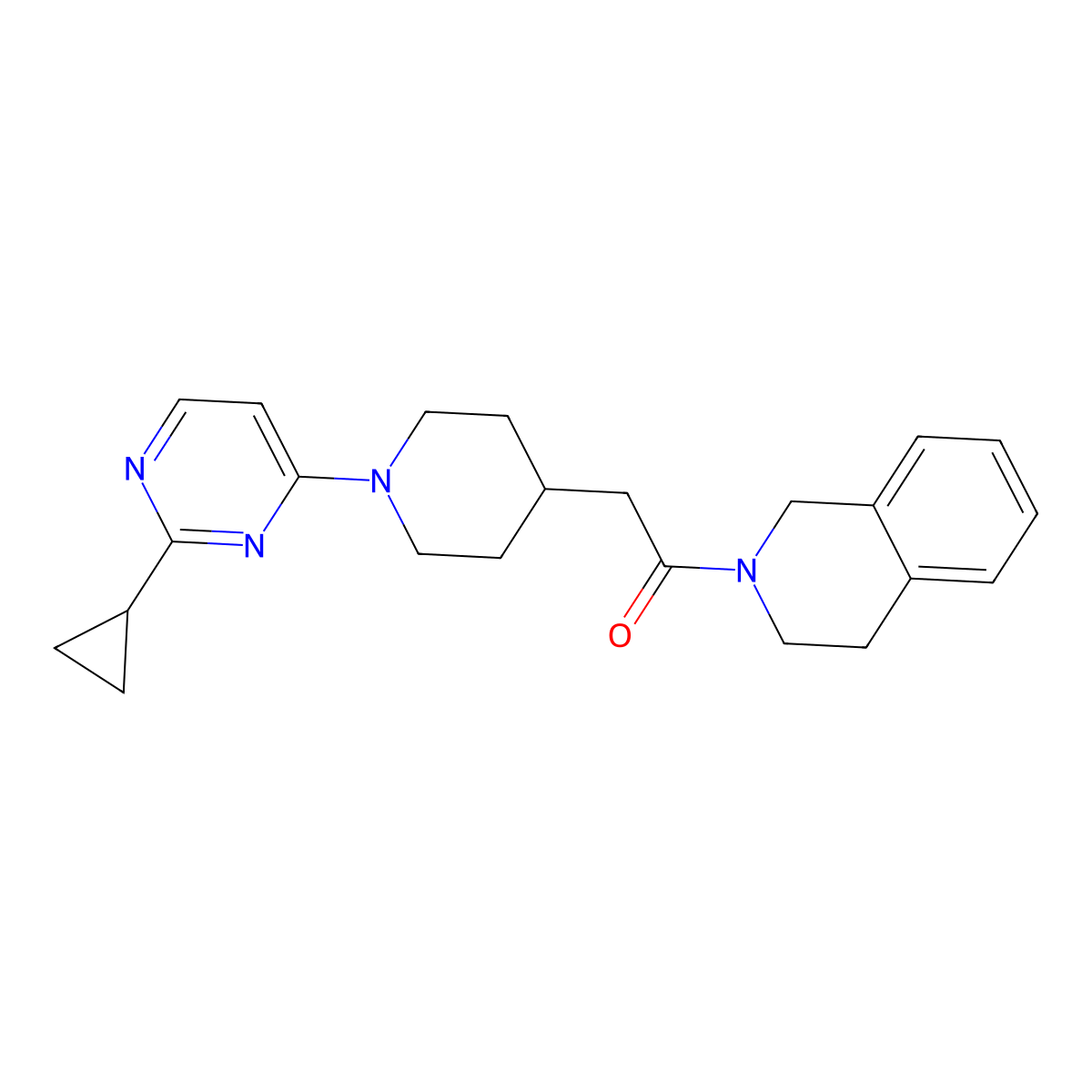2-[1-(2-Cyclopropylpyrimidin-4-yl)piperidin-4-yl]-1-(1,2,3,4-tetrahydroisoquinolin-2-yl)ethan-1-one molecular structure, CAS 3054628-19-9
