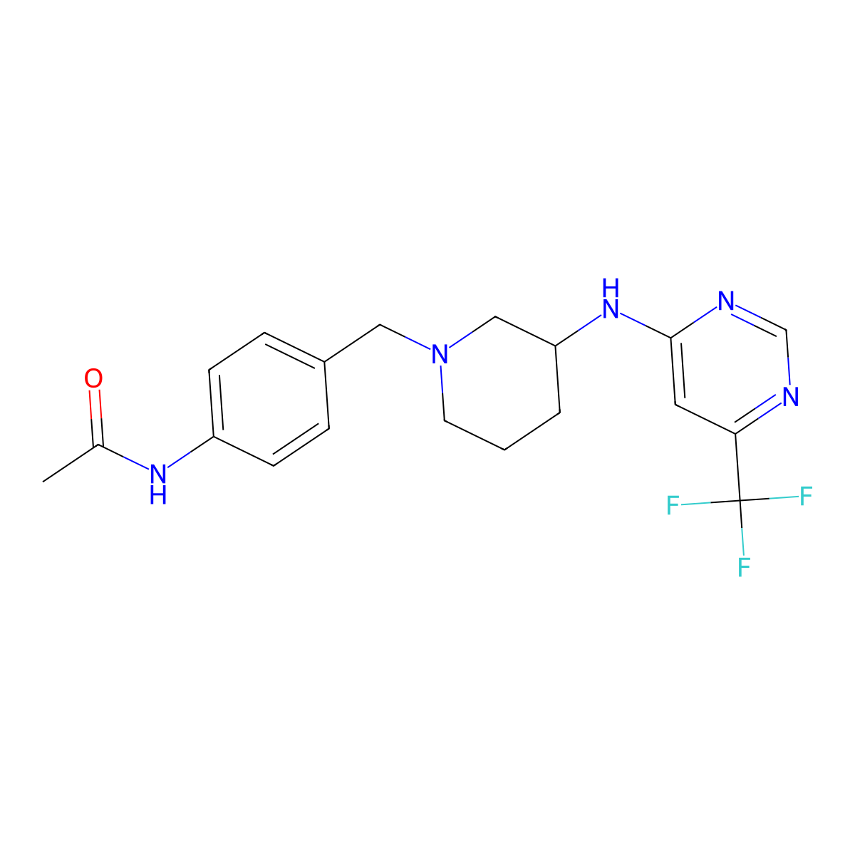 N-{4-[(3-{[6-(trifluoromethyl)pyrimidin-4-yl]amino}piperidin-1-yl)methyl]phenyl}acetamide molecular structure, CAS 3054628-21-3