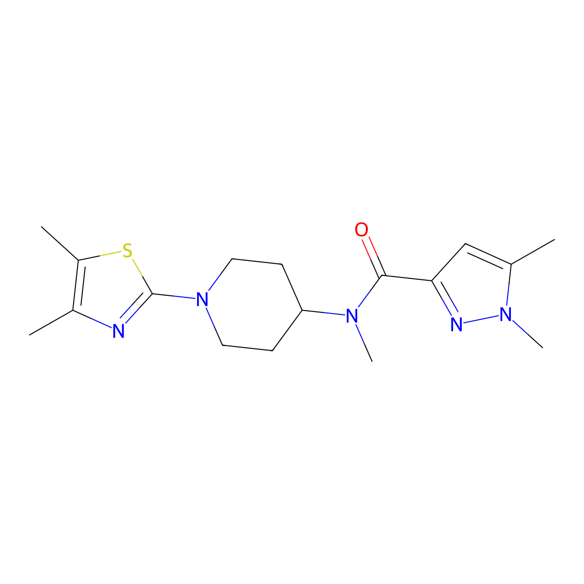 N-[1-(4,5-dimethyl-1,3-thiazol-2-yl)piperidin-4-yl]-N,1,5-trimethyl-1H-pyrazole-3-carboxamide molecular structure, CAS 3054628-23-5