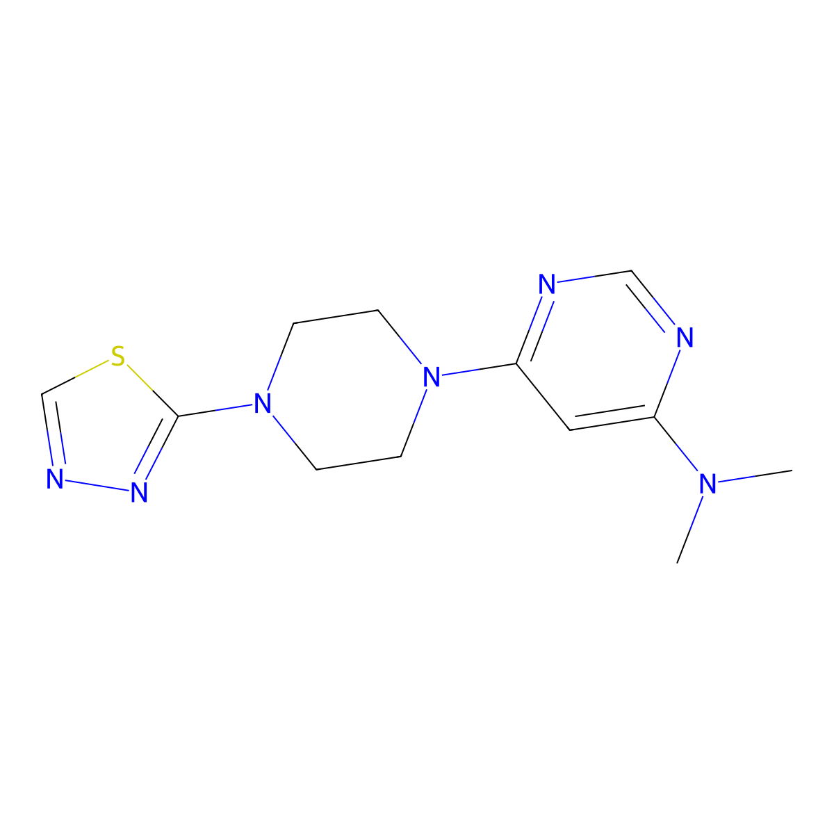 N,N-dimethyl-6-[4-(1,3,4-thiadiazol-2-yl)piperazin-1-yl]pyrimidin-4-amine molecular structure, CAS 3054628-25-7